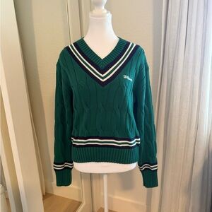Wilson Green V-Neck Sweater with Stripes